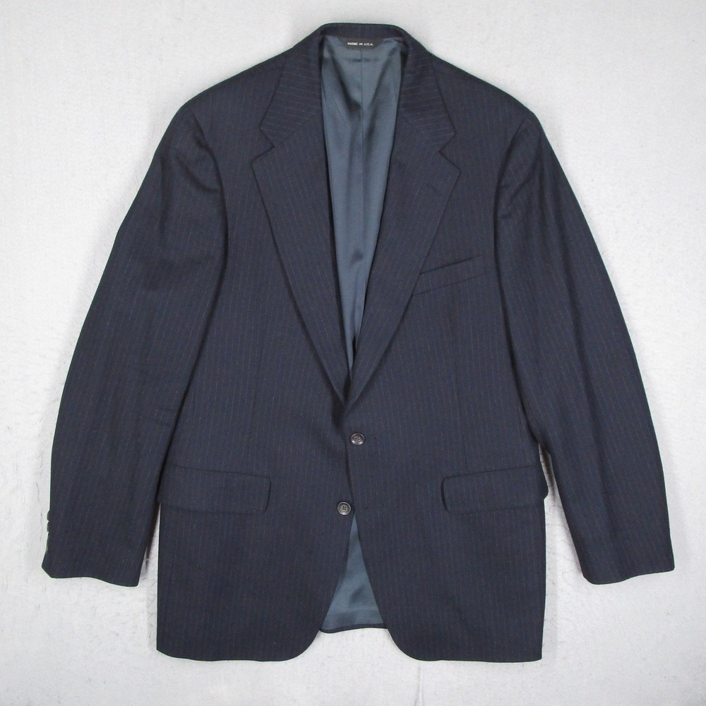 Vintage Chaps Ralph Lauren Mens Navy Blue Pinstripe Virgin Wool Suit 42R USA